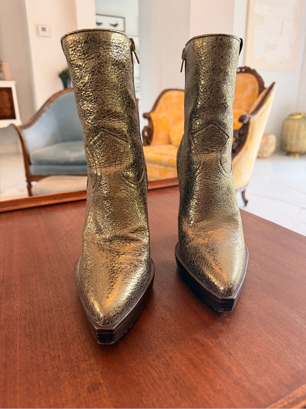 Vince Camuto Metallic Gold Pointed Ankle Boots
